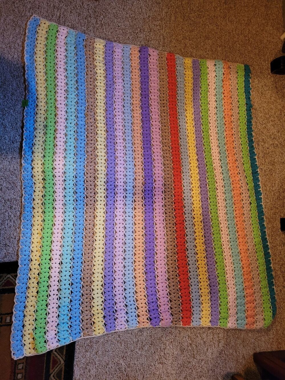 Handmade Blanket Throw Crochet 53 x 47 MULTICOLOR RAINBOW